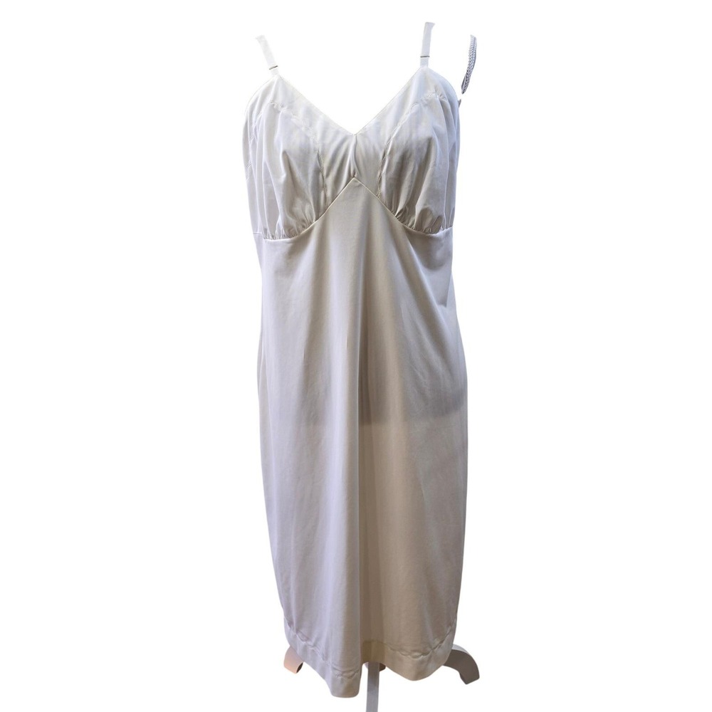 Snowdon Vintage 90s White Nylon Full Slip Dress Lingerie Midi Med Hoco Rush